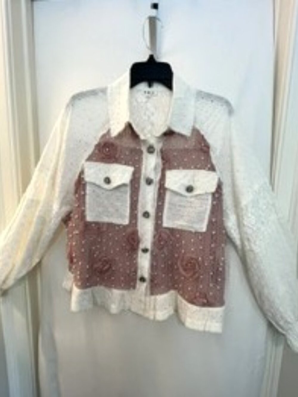 POL Boho Eyelet Lace Paisley Patchwork Button Front Shacket Jacket  Small